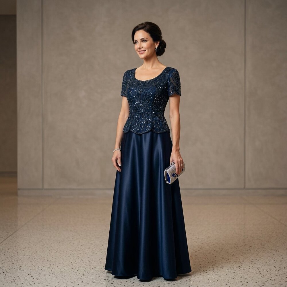 Stenay Midnight Blue Silk Beaded Evening Gown Size 6